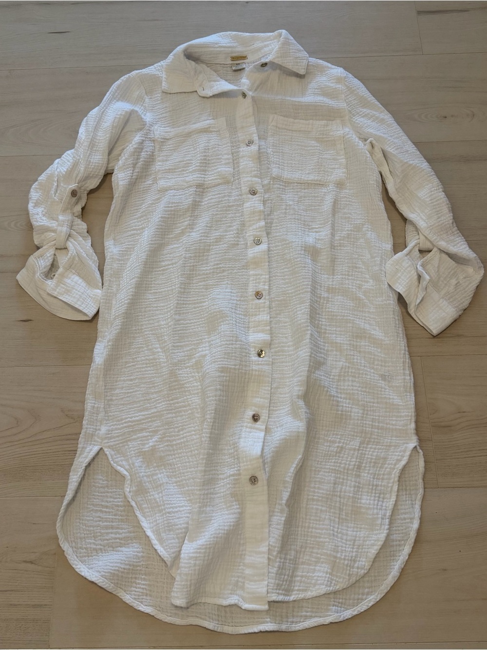 Magaschoni White Gauze Midi Shirt Dress